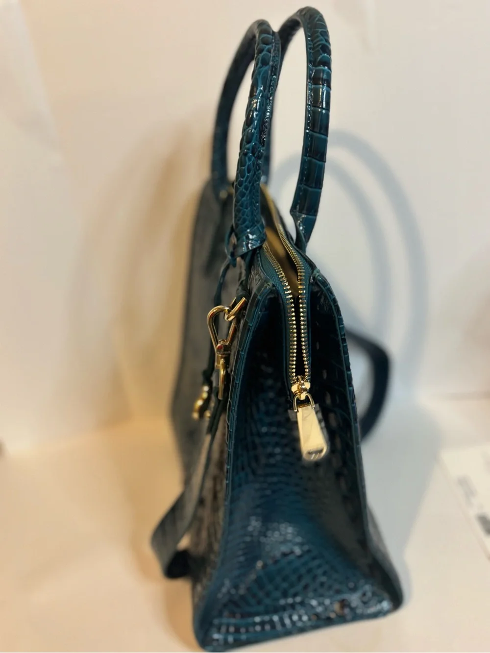 NWOT Brahmin Caroline-Juniper Melbourne Teal Croc-Embossed Top-Handle Tote